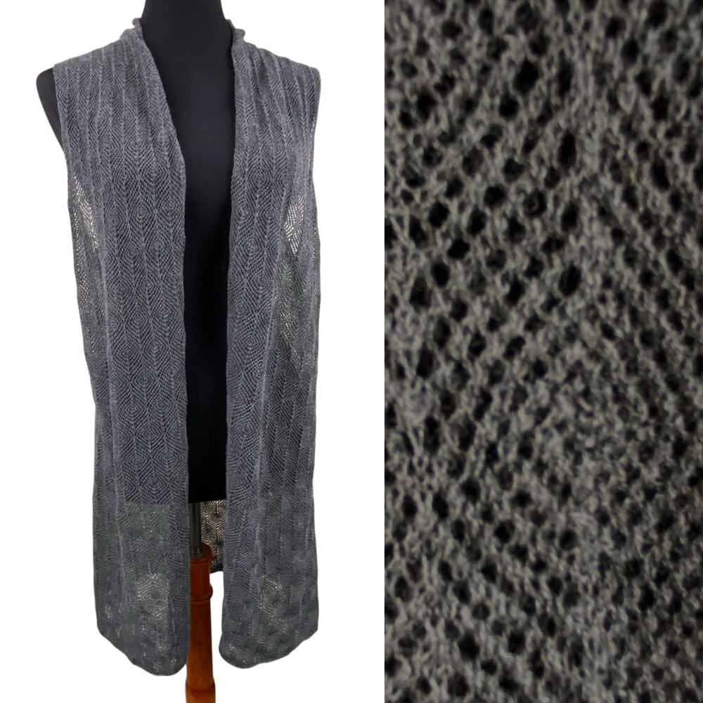 Eileen Fisher 100% Wool Fine Light Cardigan Sweater Gray Minimalist